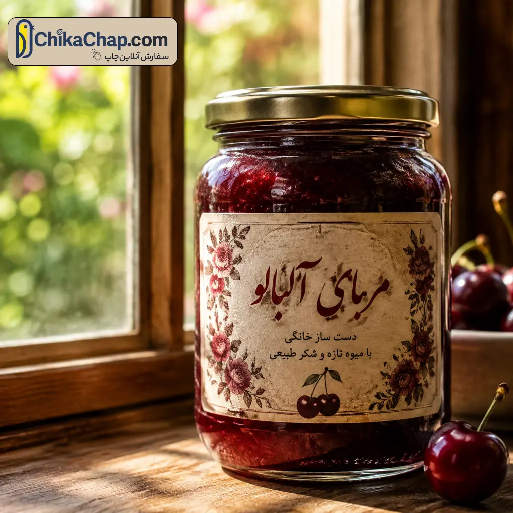 طراحی و چاپ لیبل کاغذی مات برای مربای خانگی و محصولات سنتی در چیکاچاپ